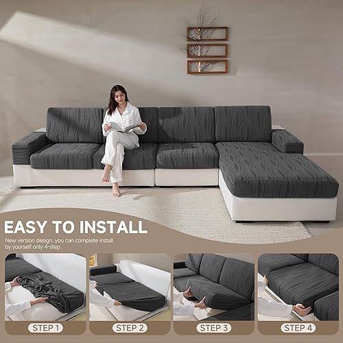 Miniatura 7 de Fundas de cojín para sofá, súper elásticas y lavables para asientos modulares y en forma de L, protector de muebles apto para mascotas con diseño de