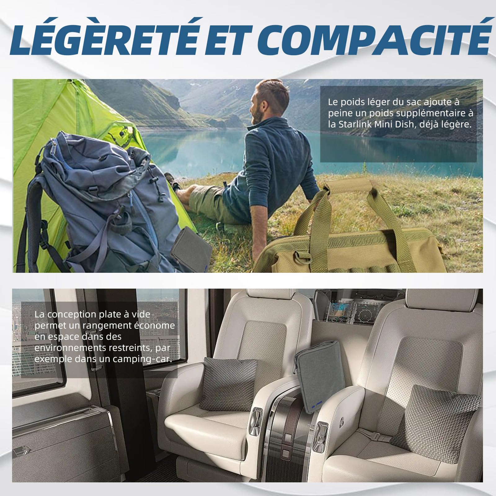 Starlink Mini Dish Sac de transport étanche pour antenne satellite, sac de transport pour camping-car, camping et aventure en plein air, gris, aucun