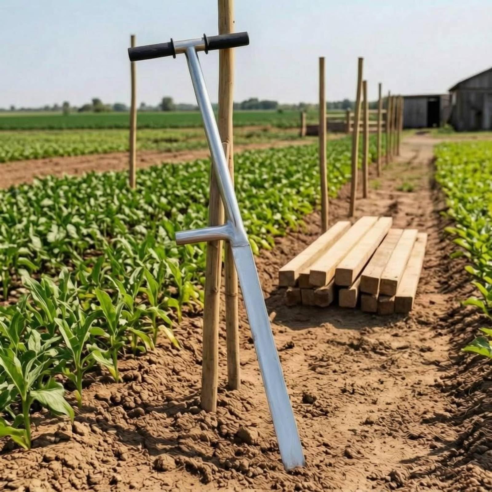 Piantapali con Manico a T Marcature di Misura Piantatore Metallico Impugnature Antiscivolo Trapiantatore a Manico Lungo per Giardinaggio