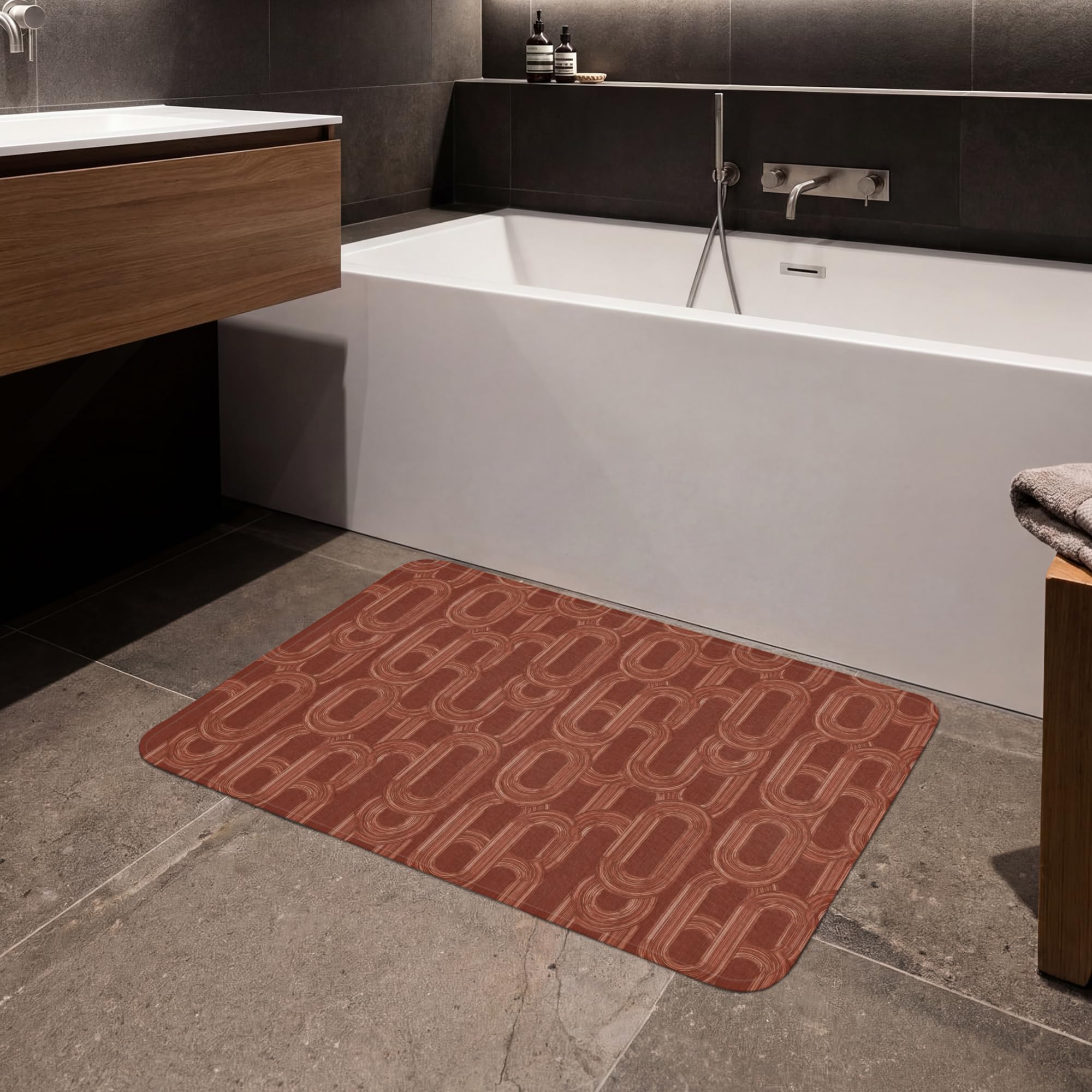 Alfombras Baño Rectangular 90x60 cm Alfombra Ducha Lavable Tapete Bath Mat Non Slip Antideslizante Bathroom Decoracion Shower Abstracto - Textura - Marrón