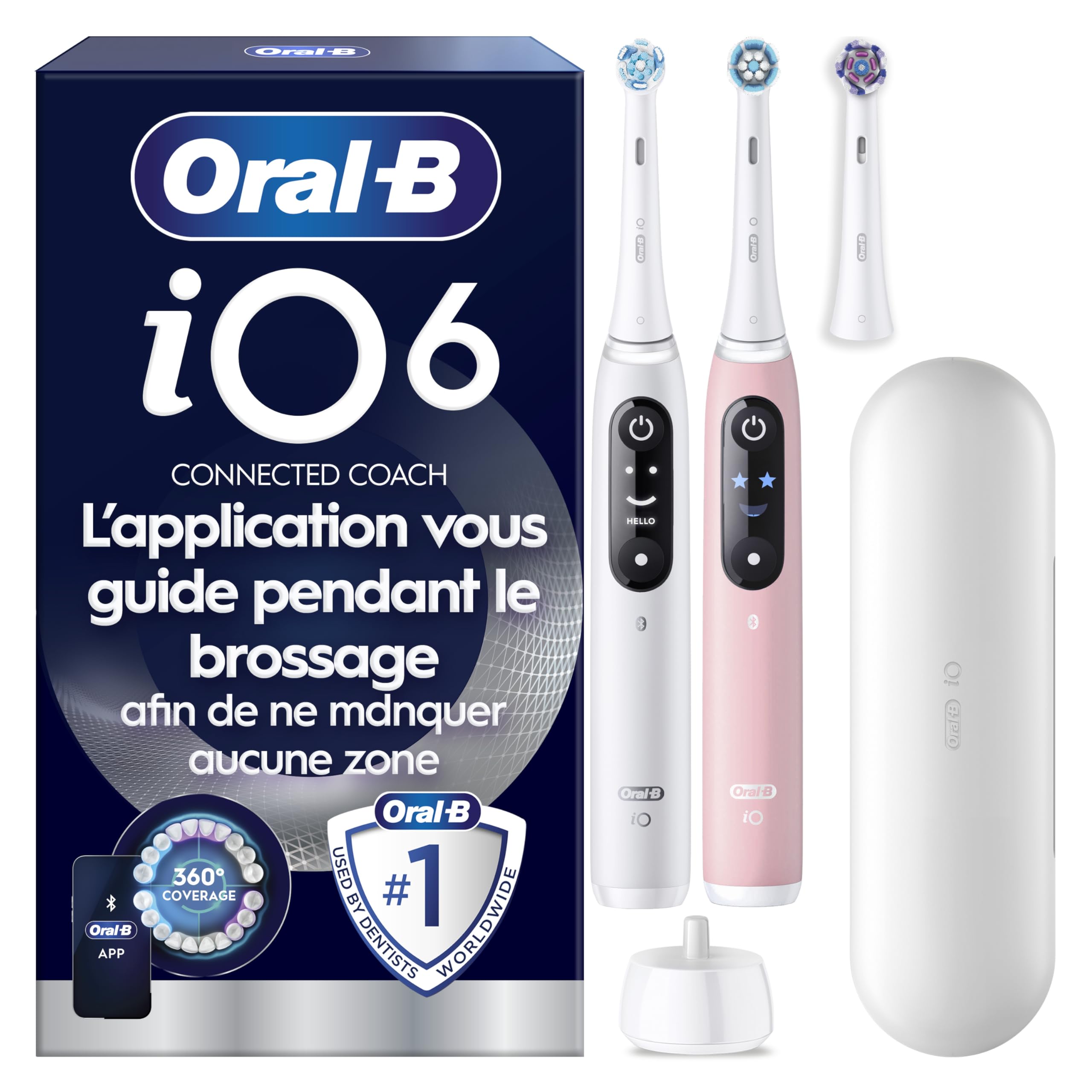 Oral-B Brosses à Dents Electriques iO 6 Duo, 3 Brossettes, Grise et Rose – 5 Modes de Brossage dont Blancheur et Soin des Gencives, Capteur de Pression, Batterie Rechargeable, Etui