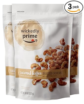 Amazon Com Amazon Brand Wickedly Prime Roasted Cashews Coconut Toffee 8 Ounce Pack Of 3 Grocery Gourmet Food Amazon Com Amazon Brand Wickedly Prime Roasted Cashews Coconut Toffee 8 Ounce Pack Of 3 Grocery Gourmet Food