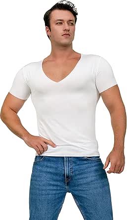 Amazon.com: AVIALAN Deep V Neck Undershirts for Men-Sweatproof White V ...