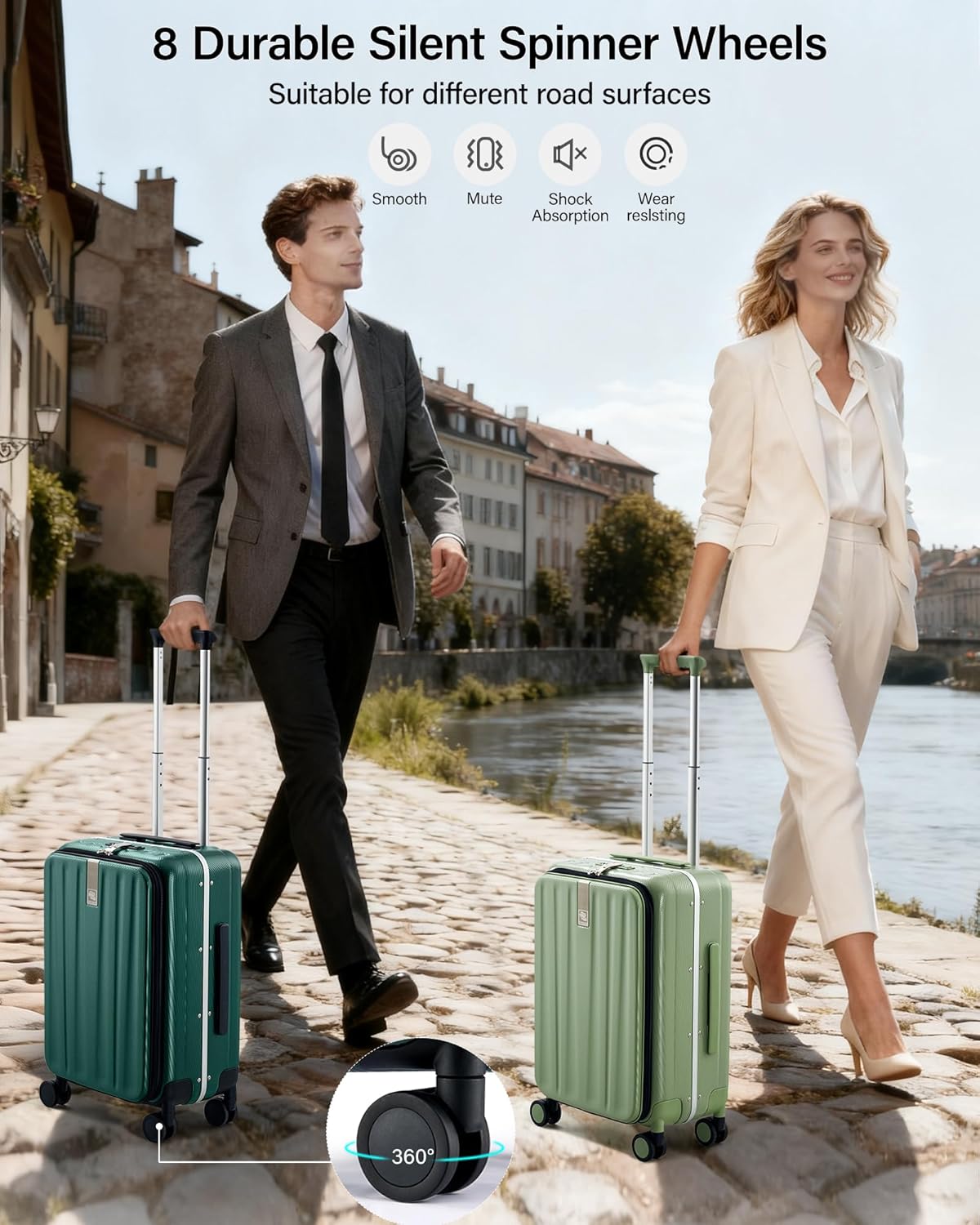 Hanke 24 Inch Checked Luggage Front Opening Rolling Suitcase Hard Sided Luggage with Spinner Wheels Travel Luggagefor Woman Men.(Dark Green) - Image 7