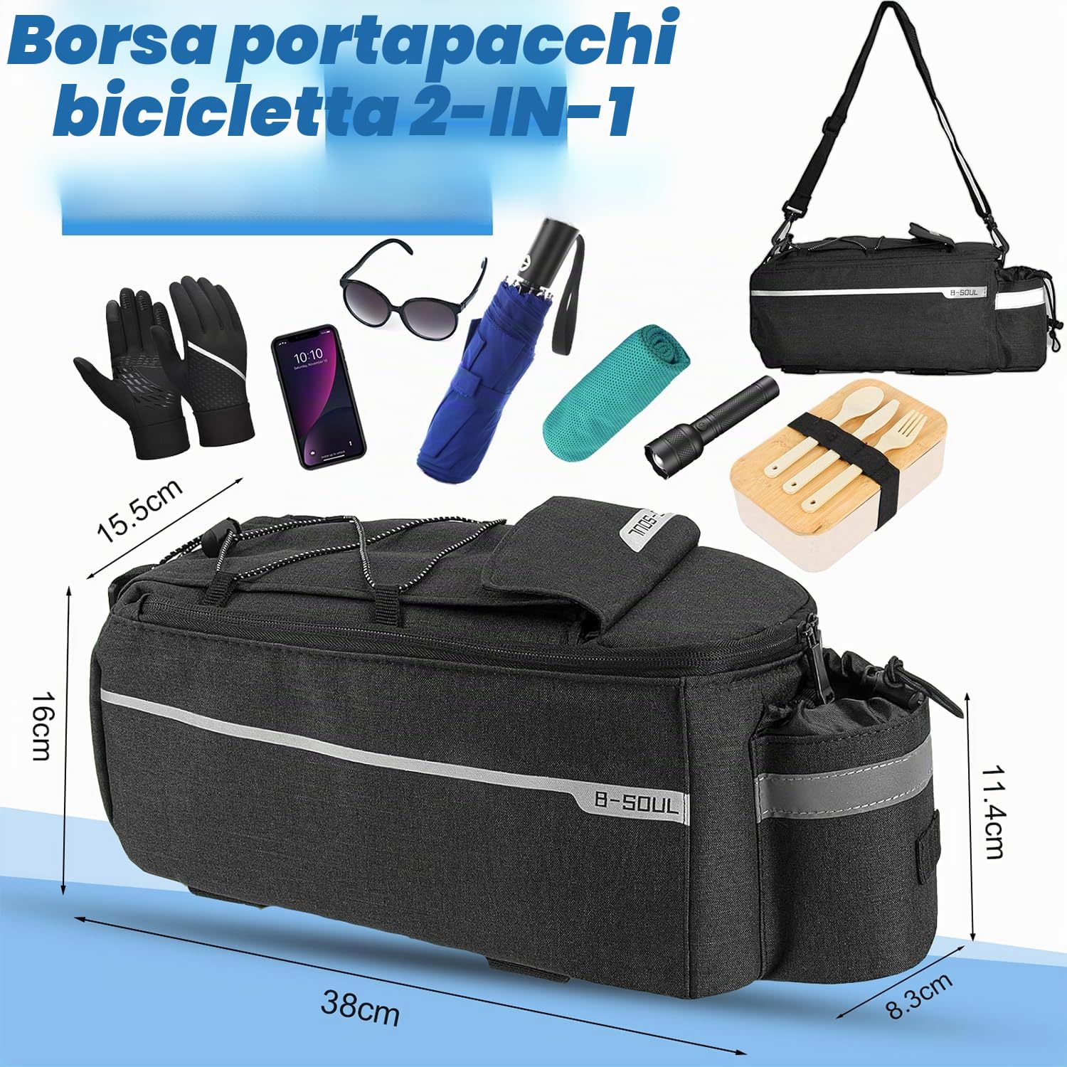 FINEW Borsa per il Bagagliaio Della Bici Borsa isolanti, Pacchetto Grande capacità, Ciclismo con Striscia Riflettente & Grande capacità 10L Impermeabile Pacchetto Bicicletta, Nero
