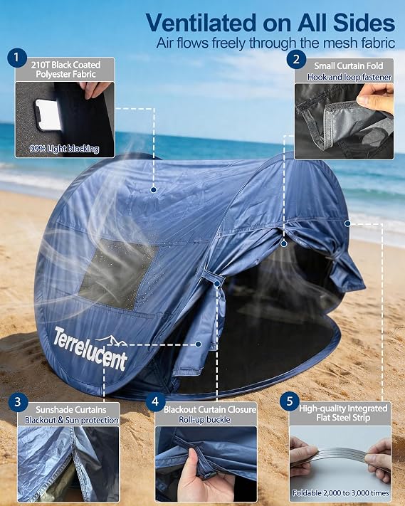 Dog Beach Tent, Pop Up Shade for Small Pets, 30.7-Inch, Blue