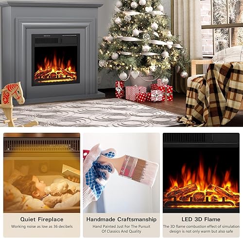 Miniatura 2 de R.W.FLAME Chimenea eléctrica con chimenea envolvente de madera, soporte de TV de 36 pulgadas con chimenea eléctrica independiente, control remoto,