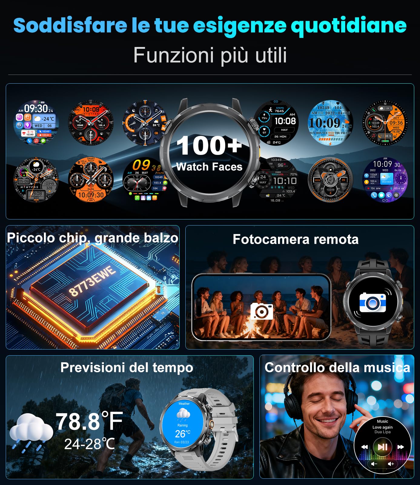 Militar Reloj Inteligente Hombre con 1000mAh/Linterna/1.7'' HD Grande Smartwatch Hombre con Llamadas/Doble Carga/IP68 Impermeable/100+ Modos Deportivos/Pulsómetro/Sueño/Pulsera Actividad Android iOS