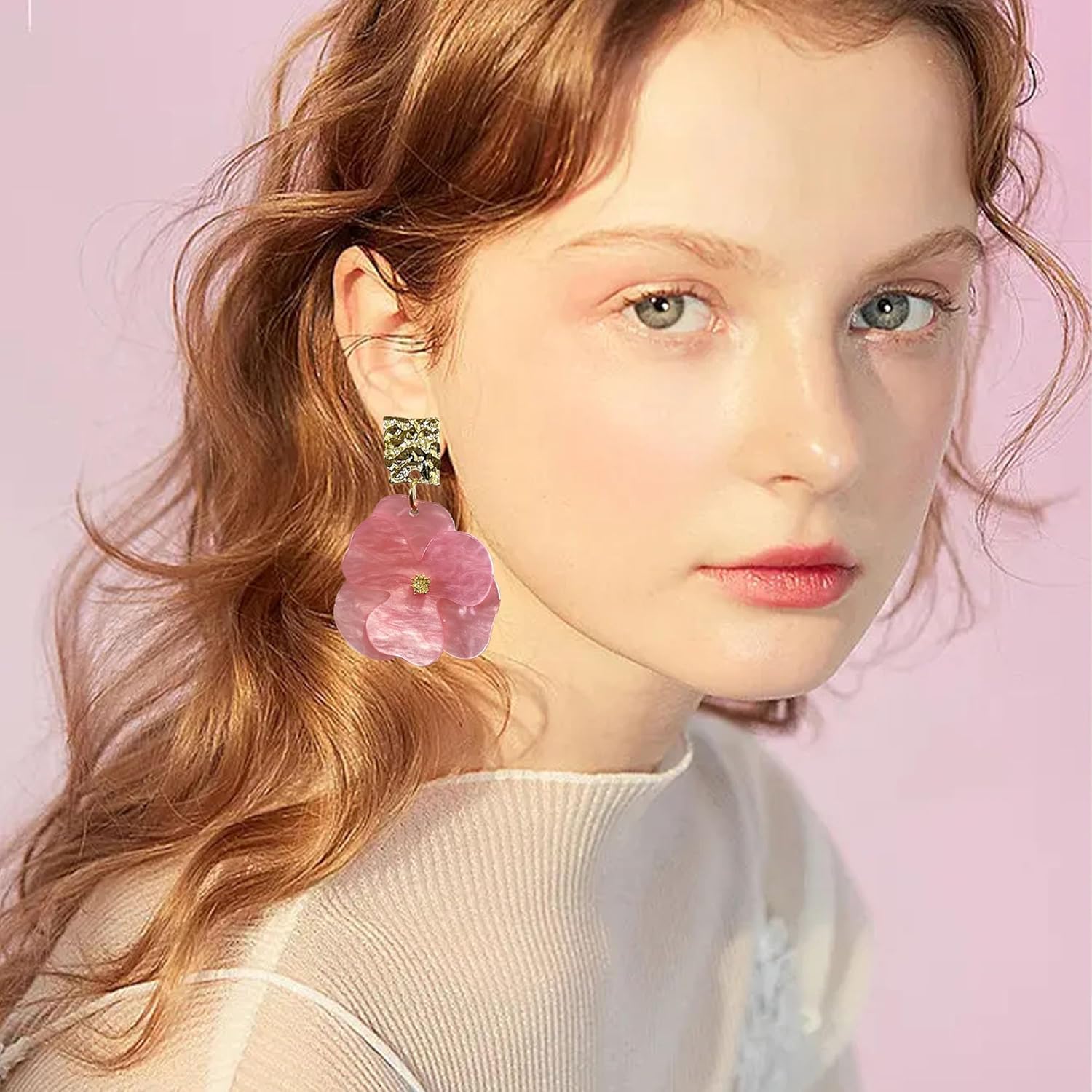 Acrylic Flower Earrings for Women Cute Floral Stud Earrings Lightweight Party Jewelry - Image 4