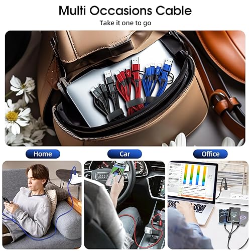 Miniatura 7 de Cable de carga múltiple 6 en 1 3 unidades de 4 pies Cable de carga múltiple de nailon trenzado múltiple cable de carga rápida USB AC a teléfono USB