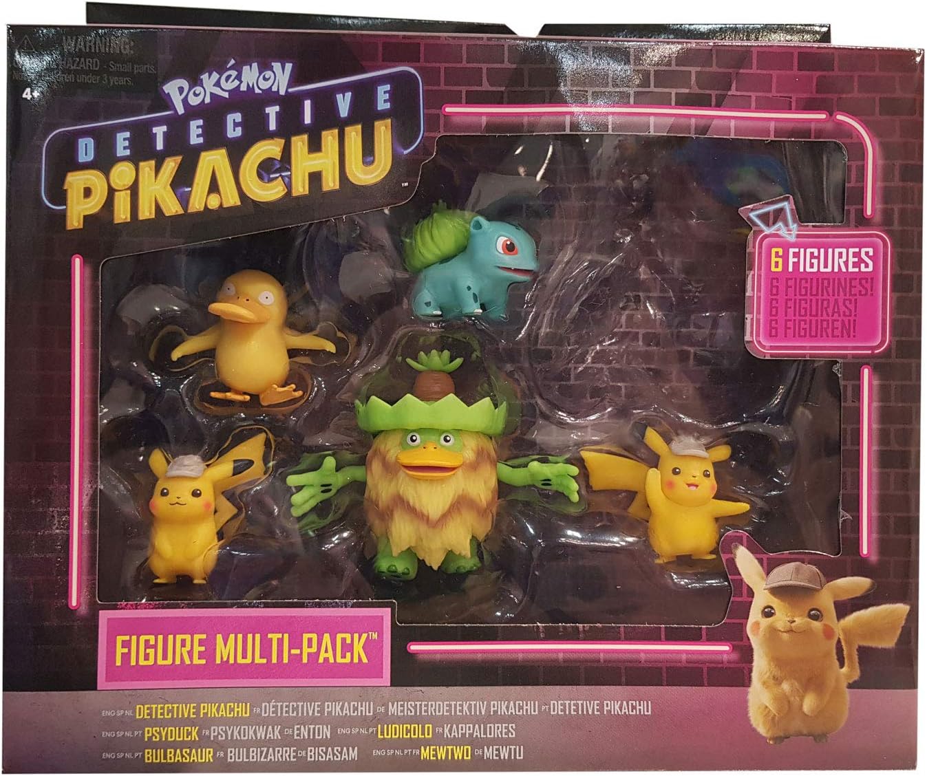 Pokémon Detective Pikachu Battle Figure 6Pc Multipack - Comes with Two 2" Pikachu, 2" Psyduck, 2" Bulbasour, 3" Mewtwo & 3" Ludicolo