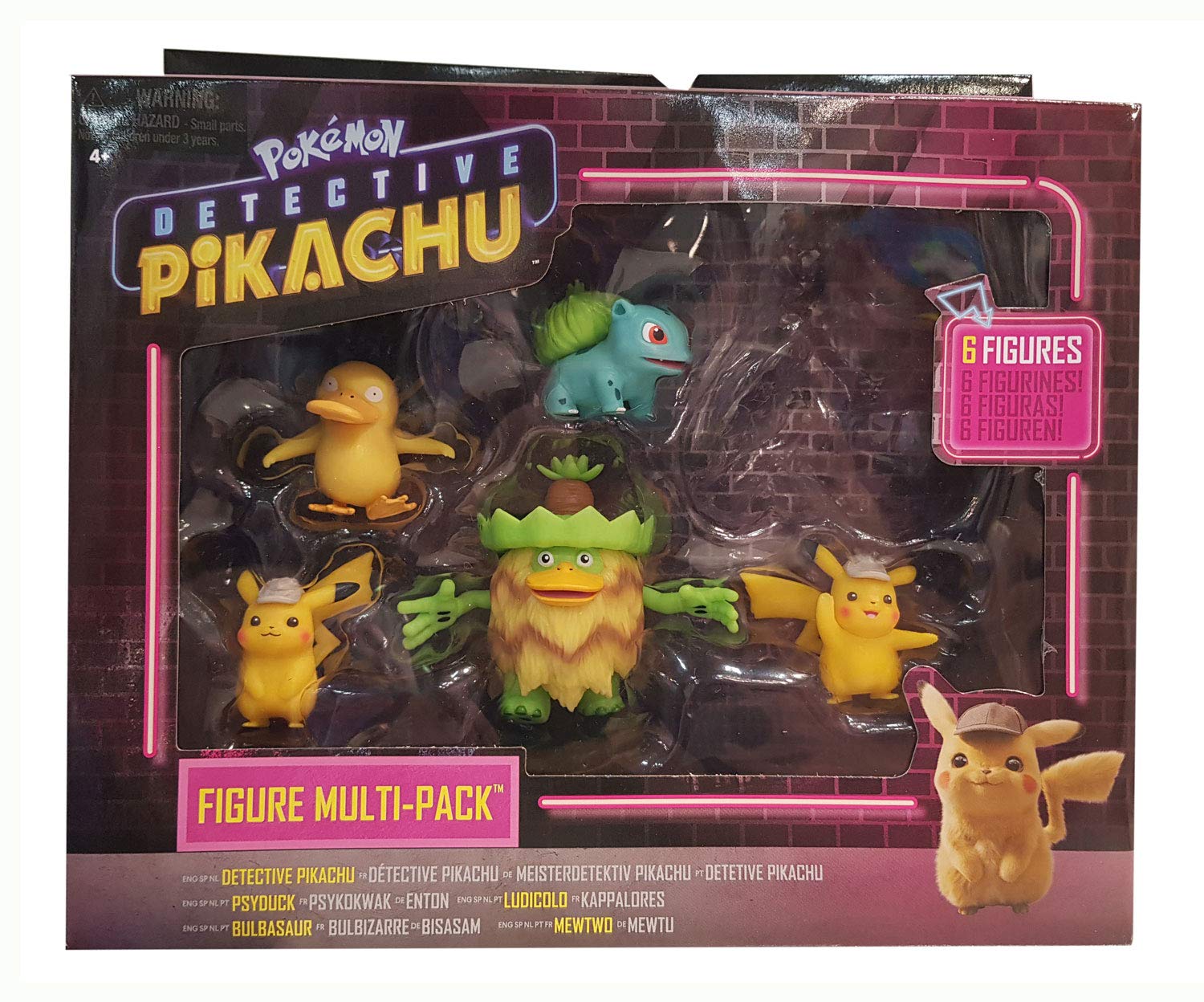 Pokémon Detective Pikachu Battle Figure 6pc Multi-pack - Comes with Two 2" Pikachu, 2" Psyduck, 2" Bulbasaur, 3" Mewtwo & 3" Ludicolo