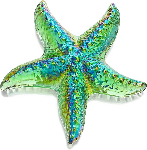 H&D HYALINE & DORA Figura de cristal de estrella de mar verde hecha a mano de cristal de animales marinos, mini estrella de mar coleccionable adorno