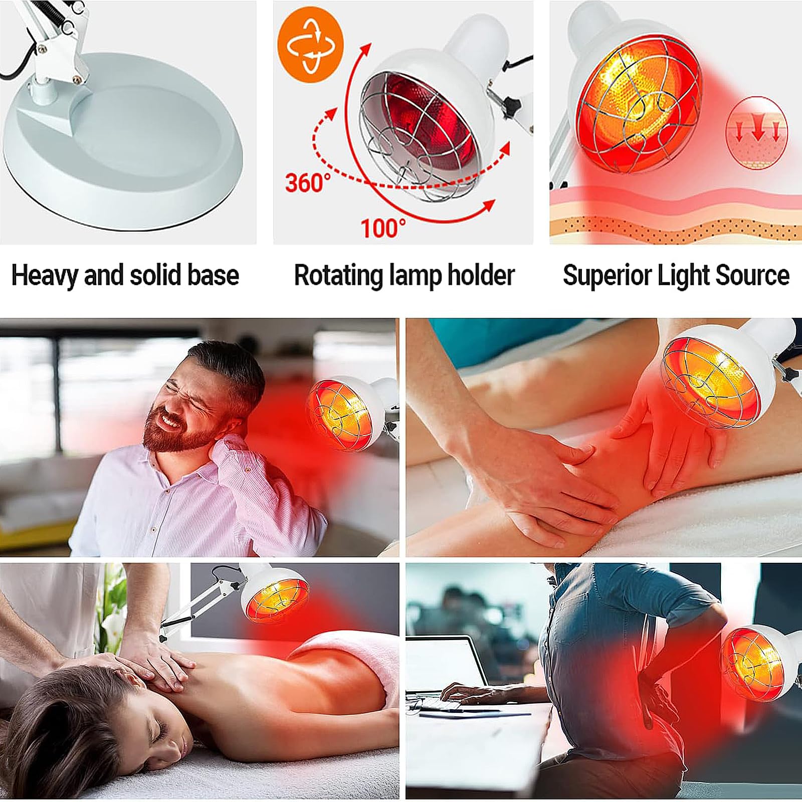 Rotlichtlampe, Infrarotlampe Wärmelampe 150W, Rotlichtlampe Wärmelampe, Infrarotlicht-Rotlicht-Wärmelampen Set
