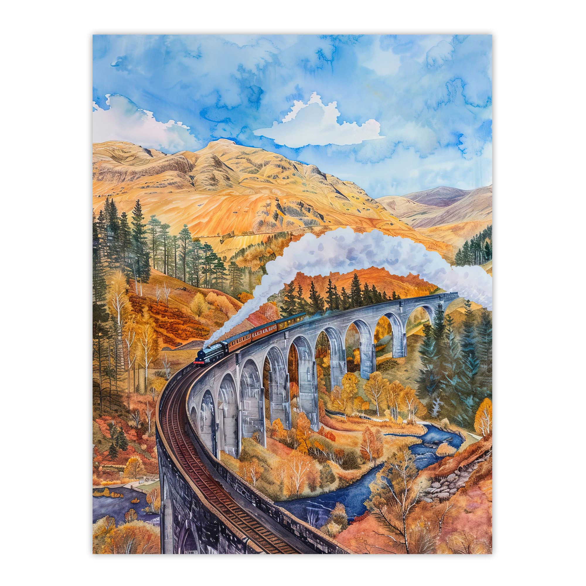 Artery8 Steam Train Glenfinnan Viaduct Railway Bridge Kids Bedroom Large Wall Art Poster Print Thick Paper 18X24 Inch