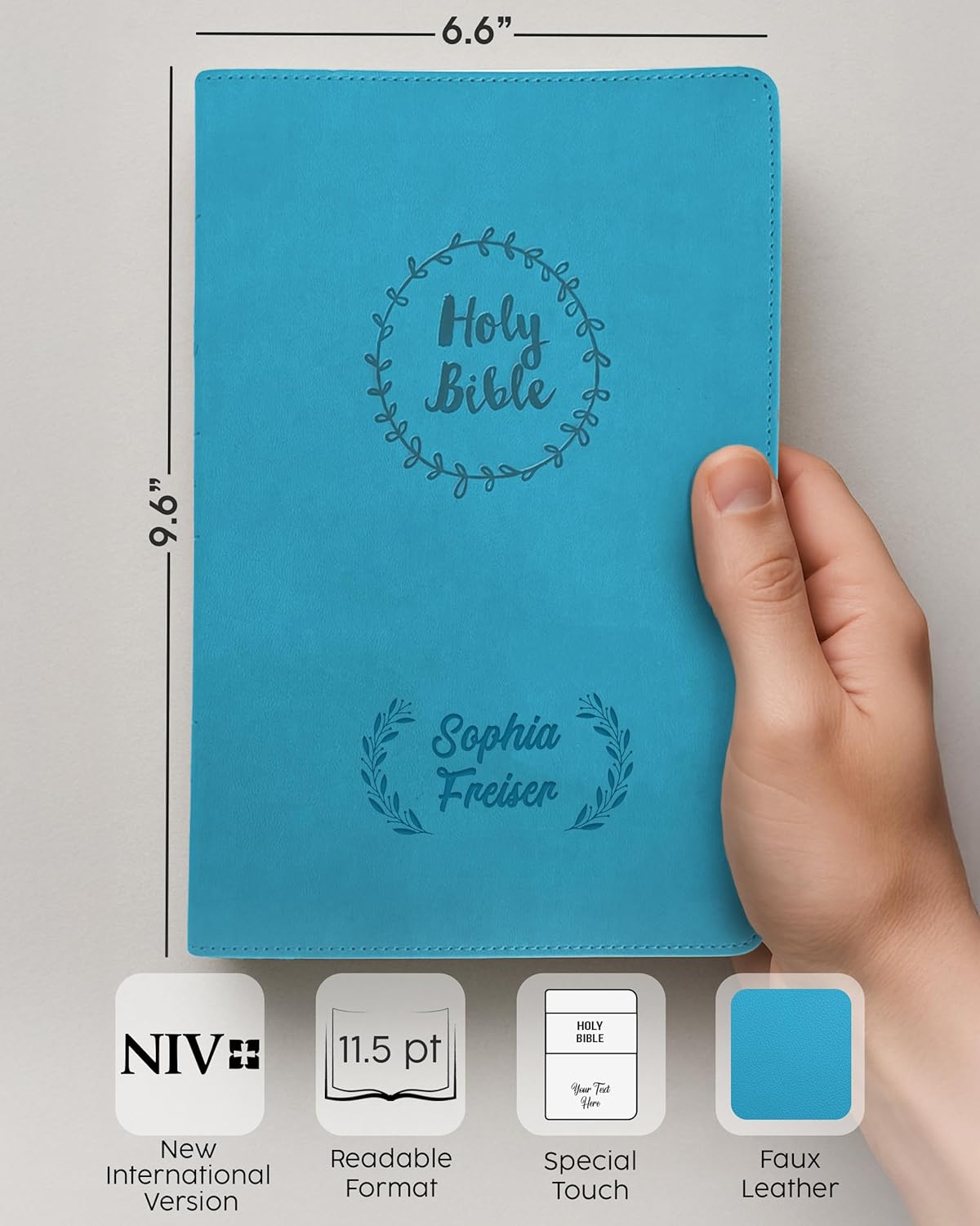 Personalized Gift Bible with Name Engraved, NIV Value Thinline, Large Print, New International Version, Custom Text & Design, Teal