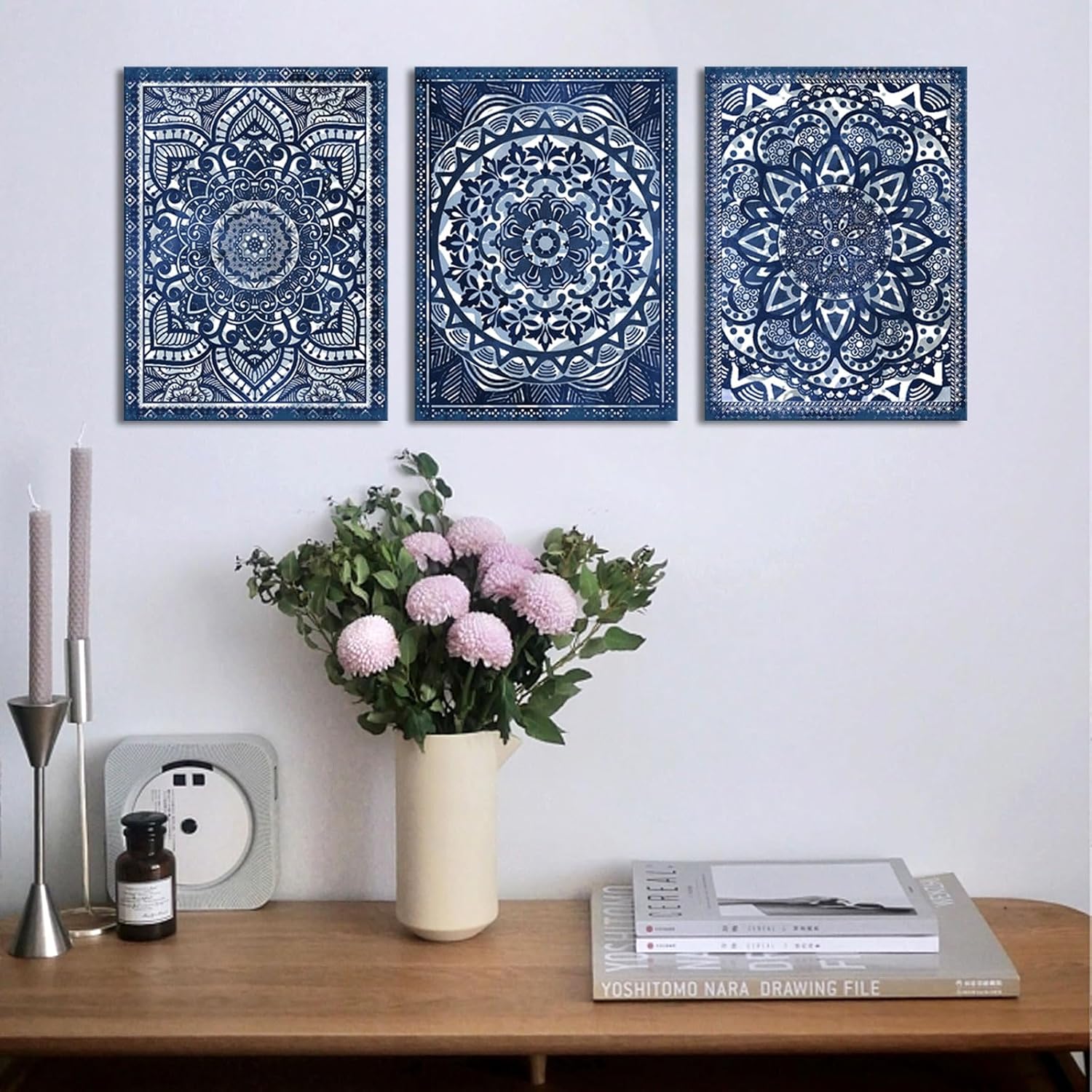 Mofutinpo Navy Blue Wall Decor with Talavera, Mandala, and Moroccan Art Prints - Vintage Wall Art for Bohemian, and Mexican Decor - Elegant Artistic Wall Decorations for Home
