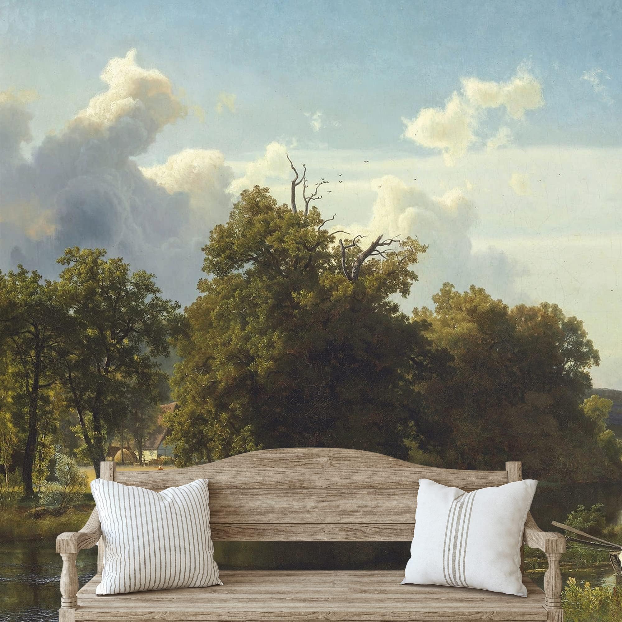 IDEA4WALL Removable Wall Sticker/Wall Mural Scenic Mountain Valley Forest Lake Nature Wilderness Illustrations Fine Art Farmhouse/Country Landscape Rustic for Living Room, Bedroom, Office - 66"x96"