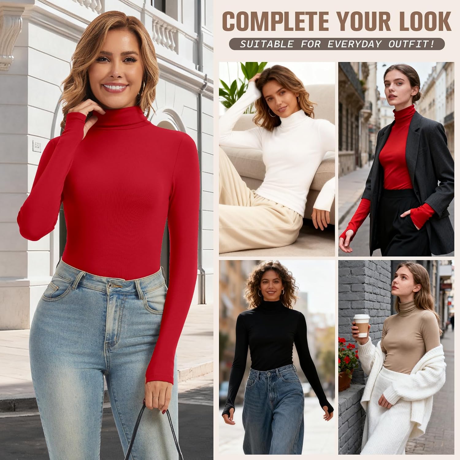 Thermal Turtleneck Shirts for Women with Thumb Hole Fleece Lined Top Thermal Top Undershirt Underwear Winter Cold Weather