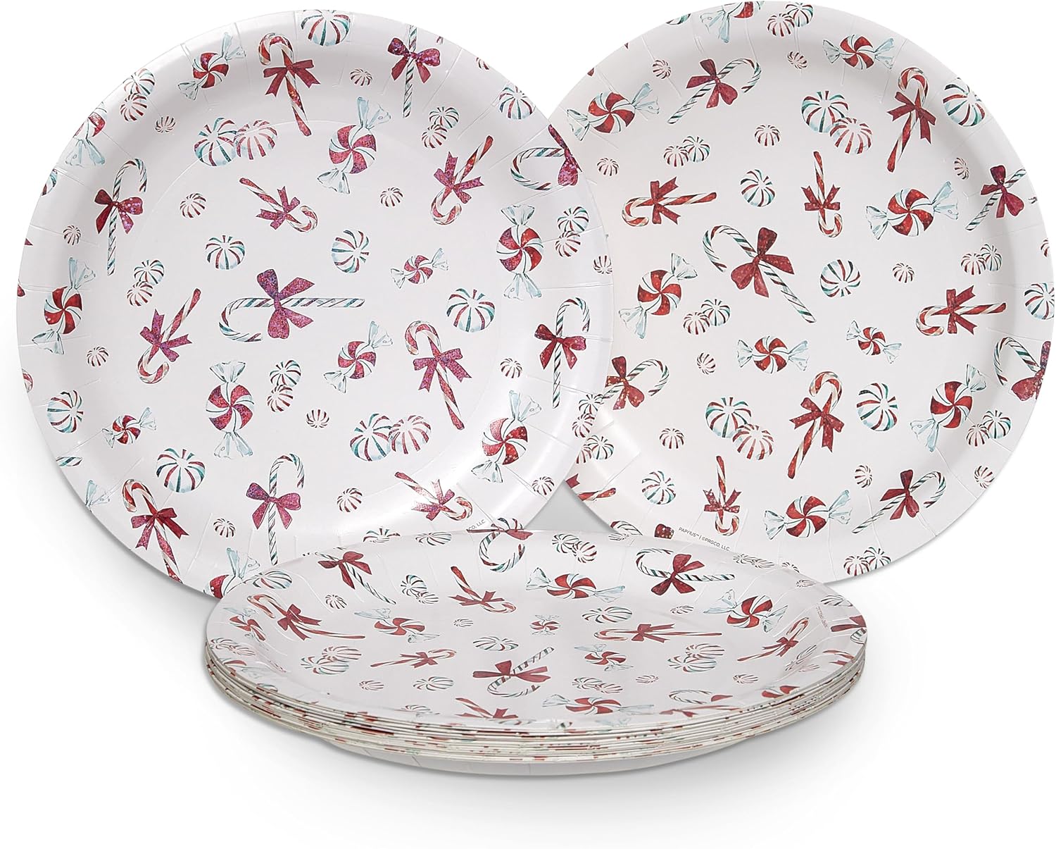 Papyrus Disposable Tabletop Plates Set - Elegant and Sturdy Plates for Any Occasion, Peppermint Candy Cane, Dinnerware Set