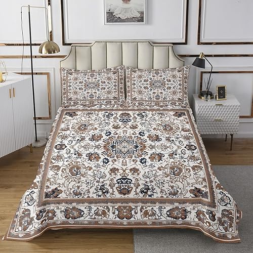 Miniatura 2 de Erosebridal Juego de edredón vintage tamaño Queen, juego de colcha persa, medallón oriental marrón, juego de colcha bohemia turca, edredón bohemio