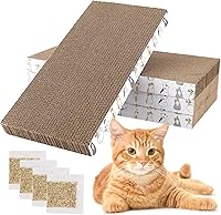 PatiencET 4 Pack Cardboard Cat Scratching Board with Catnip - Double-Sided Flat Scratch Pad for Indoor Small Medium Cats Kittens
