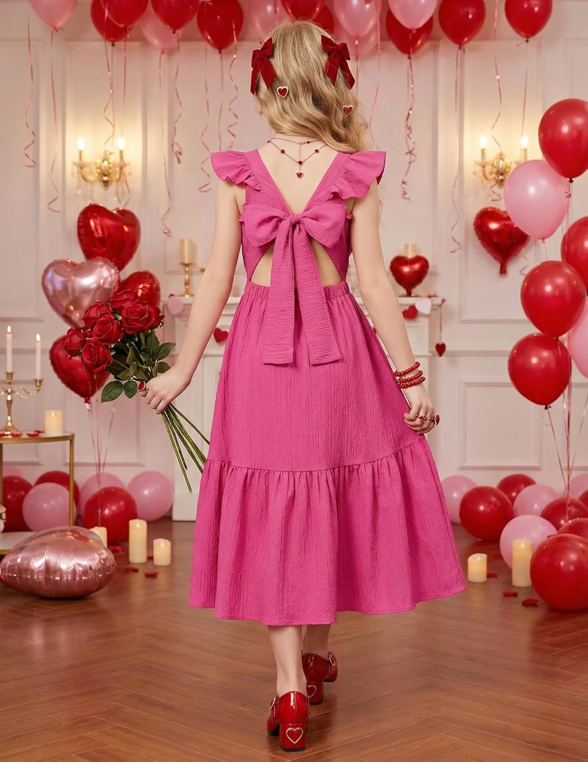 Arshiner Girls Summer Tie Back Dress Tween Boho Casual Square Neck Flutter Sleeve Maxi Dresses with Pockets - Image 3