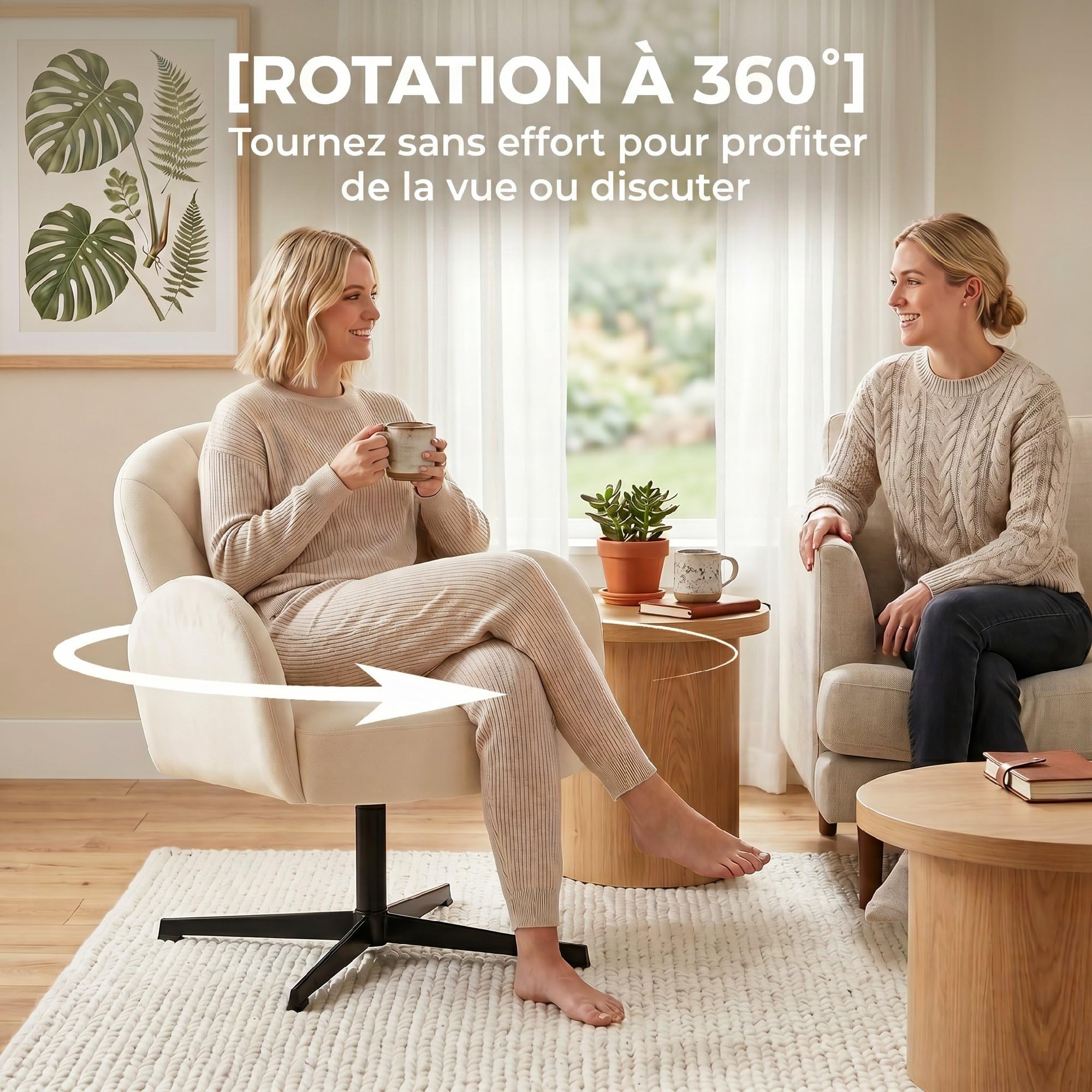 HOMCOM Sillón Giratorio Concha tapizado Beige