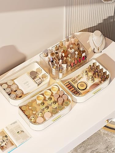 Miniatura 7 de Organizador de maquillaje con cajón apilable, soporte giratorio para brochas de maquillaje de 360 grados, vitrina grande de cosméticos de 11