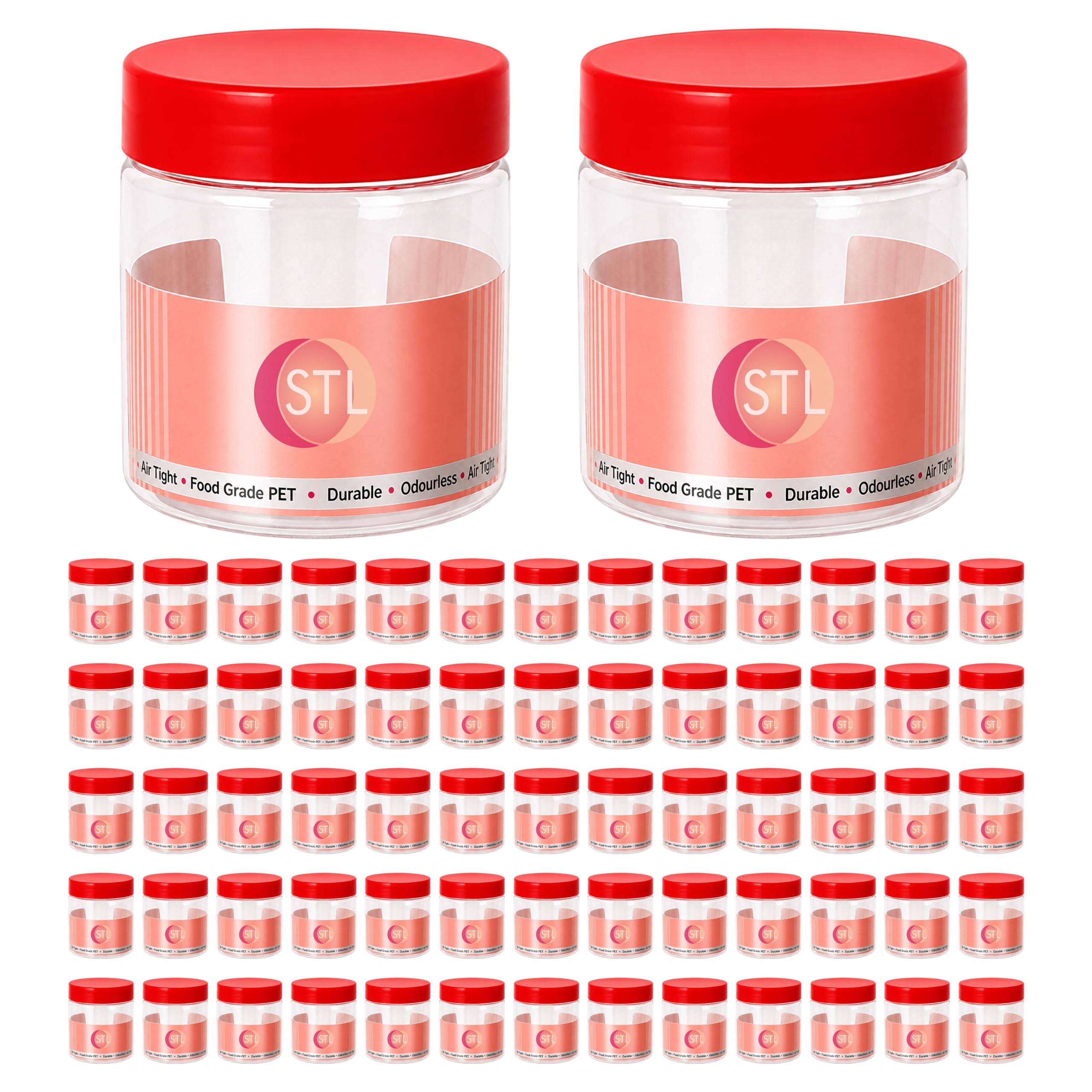 STL 72pcs Plastic Jars with lid 100ml Plastic jars Turn Lock Lids, BPA Free Clear Food Storage Containers, Refillable Spice Jars, Small Kitchen Storage Pots for Herbs, Crafts, Beads & Dry Food
