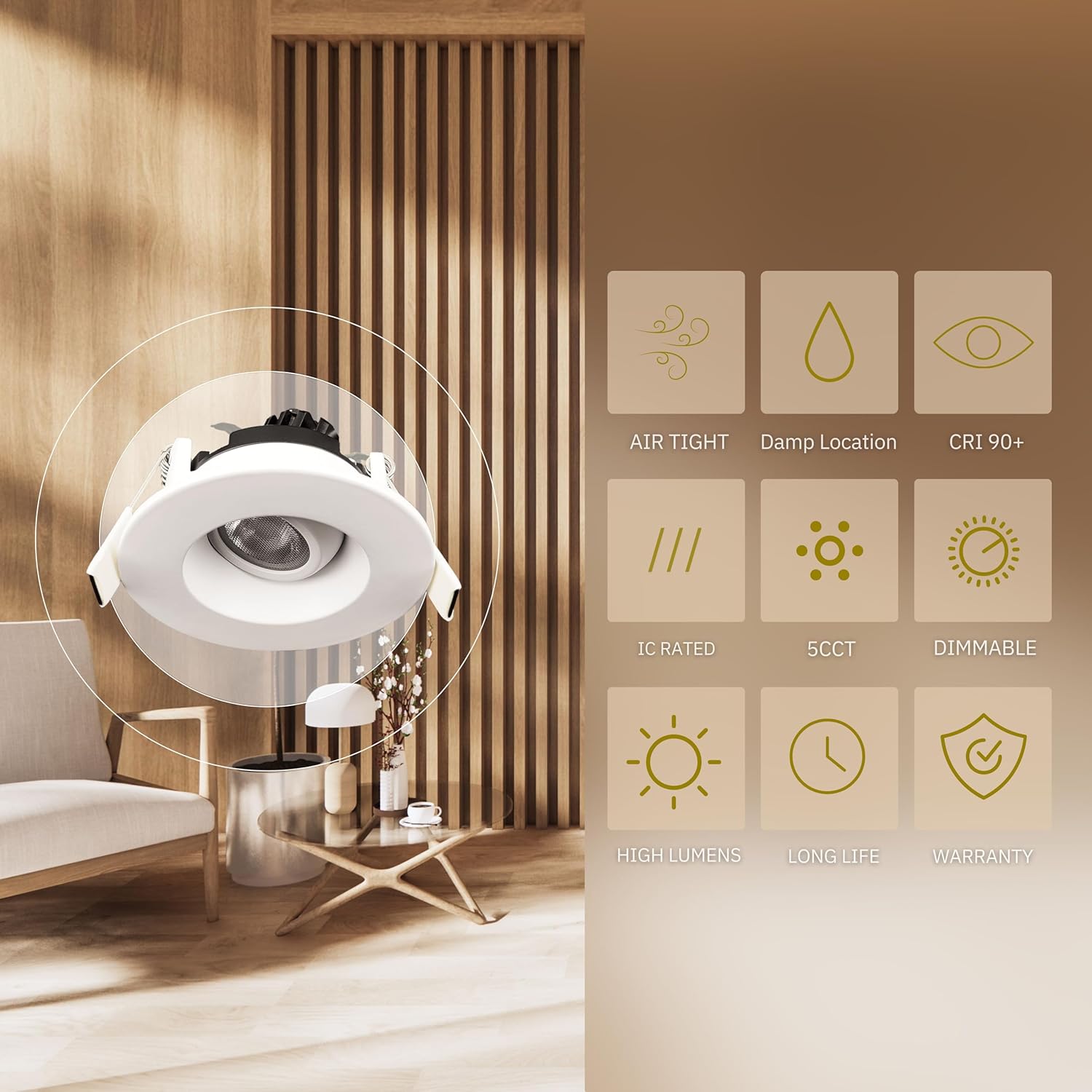 2 inch Gimbal Round Downlight Luminaire, White Finish, LED Recessed Light Fixtures Ceiling Lights, Dimmable 5W=50W, 400 Lumens, CRI 90+,IC Rated, 5CCT Selectable 2700K|3000K|3500K|4100K|5000K