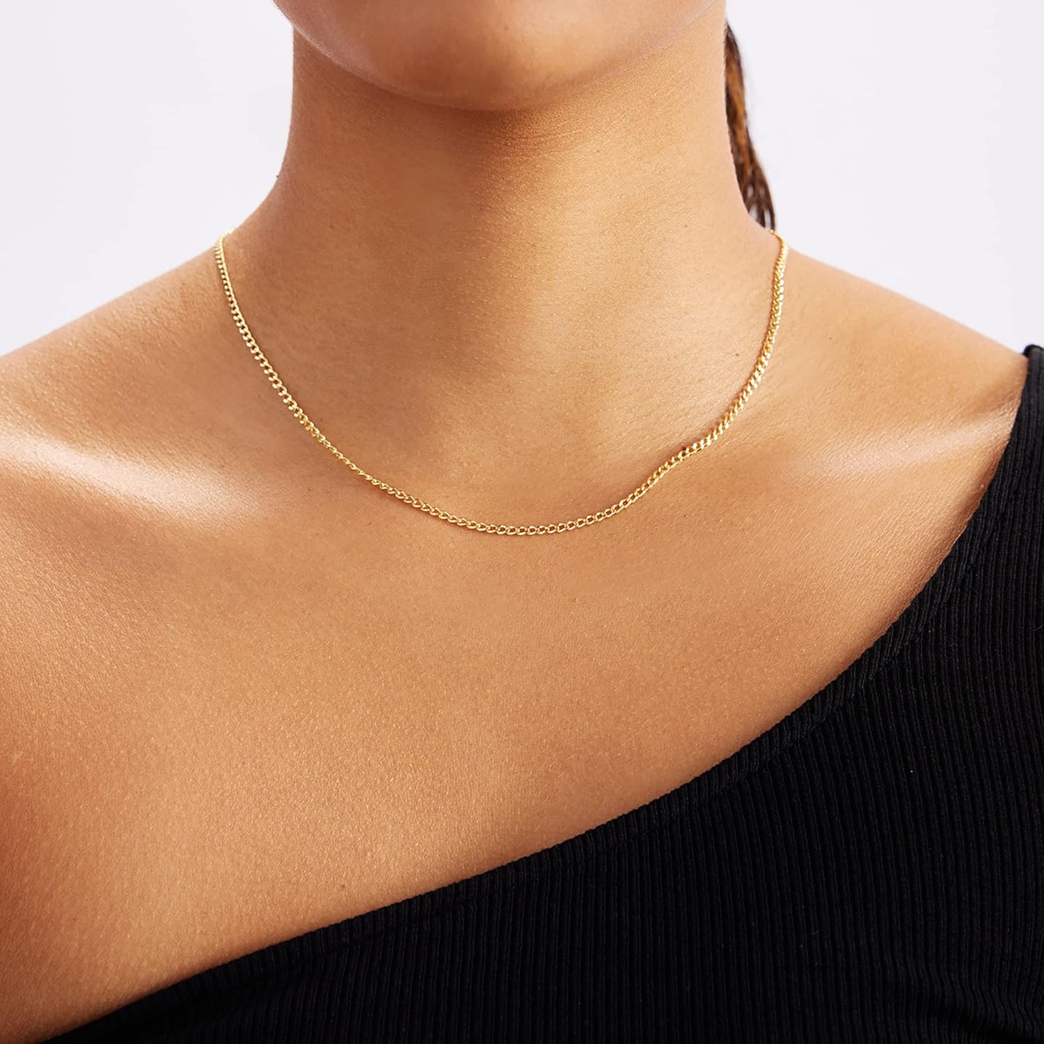 Gelin 14k Real Gold Curb Chain Necklace for Women | Thin Cuban Chain Necklace in 14k Gold | Dainty Pendant Necklaces | Delicate Layering Jewelry | Gifts for Christmas, 18" - Image 2