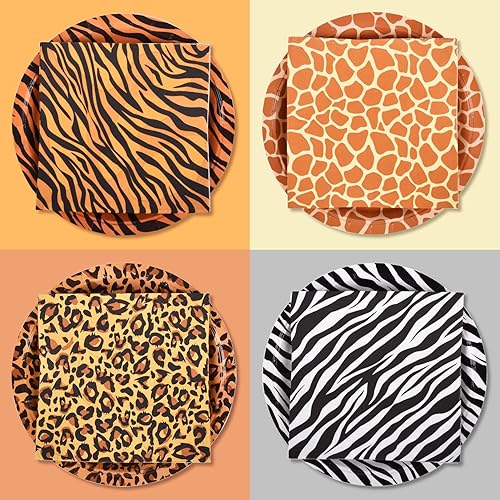 Miniatura 2 de Suministros de fiesta con estampado de animales del zoológico de la selva, platos de papel desechables y servilletas para fiesta de cumpleaños, baby