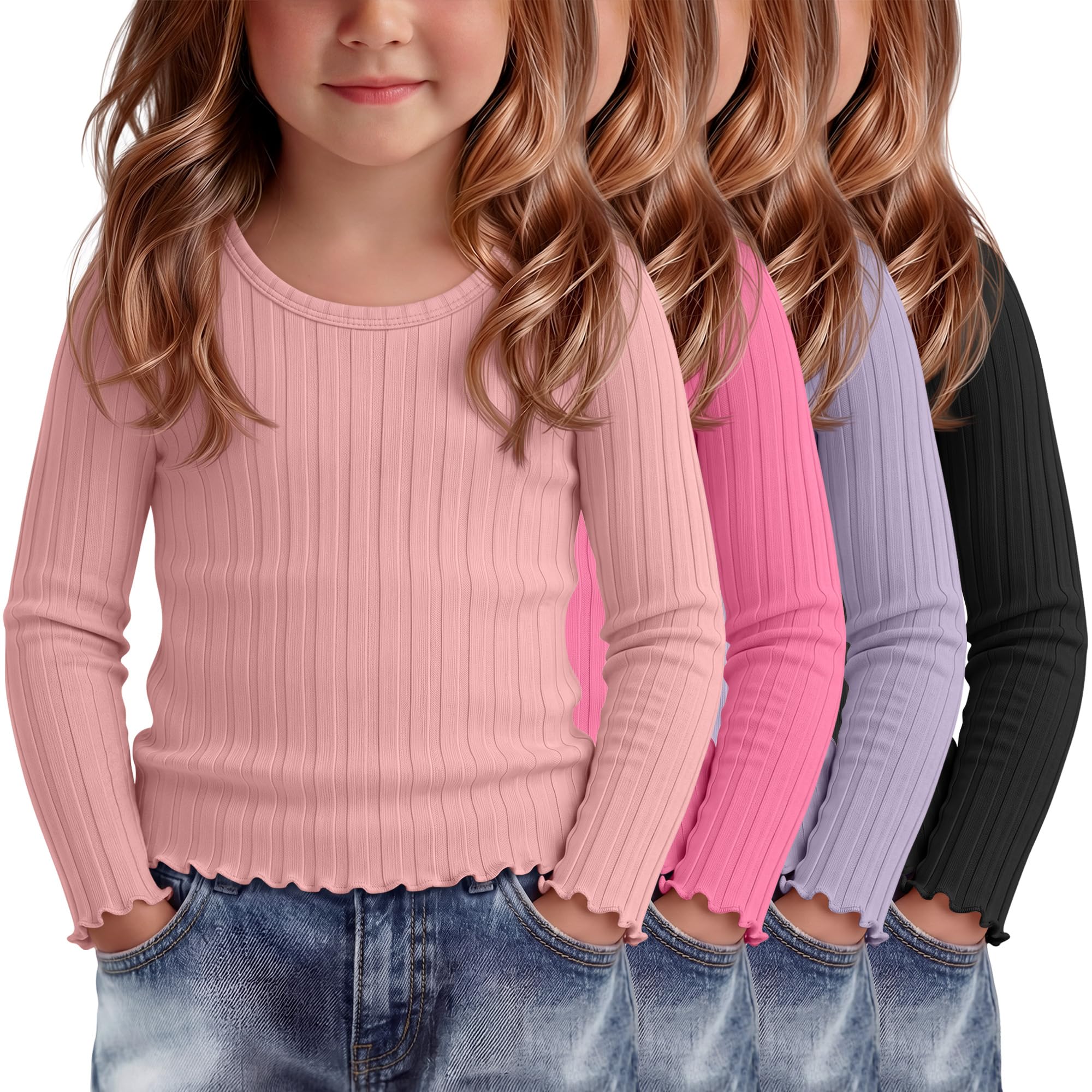 4 Pack Toddler Girls Cute Fall Long Sleeve Shirts