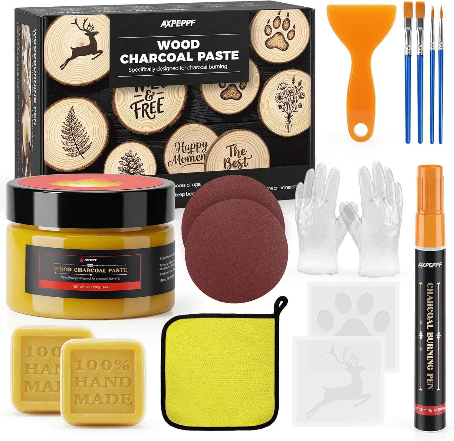 Wood Burn Paste Pen Kit,4OZ Wood Charcoal Paste，Easily Create Beautiful Wood Engravings in Minutes—Perfect for Beginners. Precisely and effortlessly Etch Designs onto Wood, Canvas, and Denim