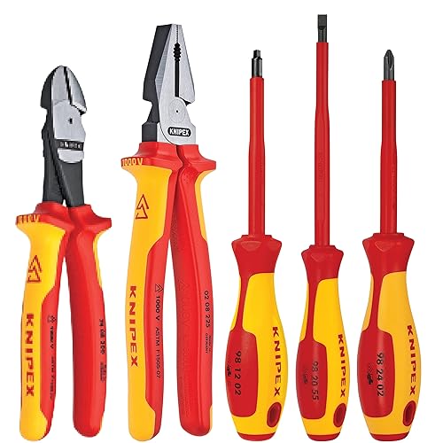 KNIPEX - 9K 98 98 21 US Knipex 989821US 5-Pieza 1000V Aisladas Pinzas y Destornillador Herramienta de Oficio, Rojo