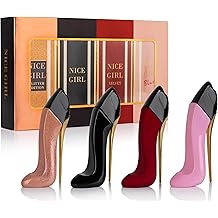 Nice Girl 4 PC Mini Perfume Gift Set for Women, Sweet Vanilla Floral Fragrance, Tuberose, Rose, Amber, Cacao, Powdery Almond, Travel Size 30ml Eau De Parfum, Classic, Velvet, Glitter, & Blush