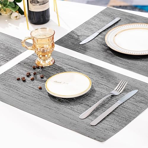 Miniatura 5 de Leetaltree - Manteles individuales, resistentes al calor, antideslizantes, para mesa de comedor, lavables, duraderos, tejido de PVC (color gris,