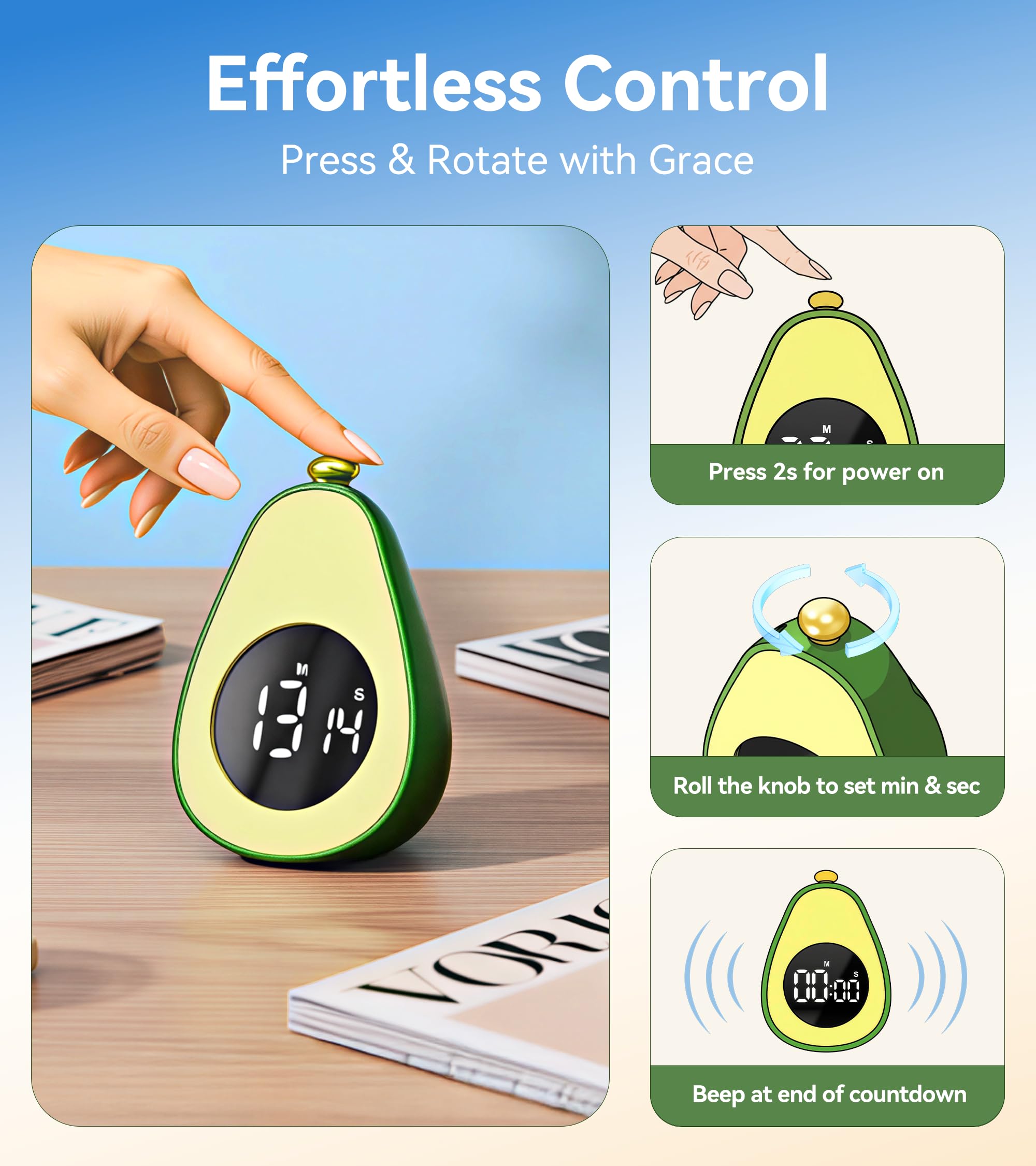 Avocado Digitaler visueller Timer für Kinder, Töpfchentraining-Timer für Kleinkinder, Avocado