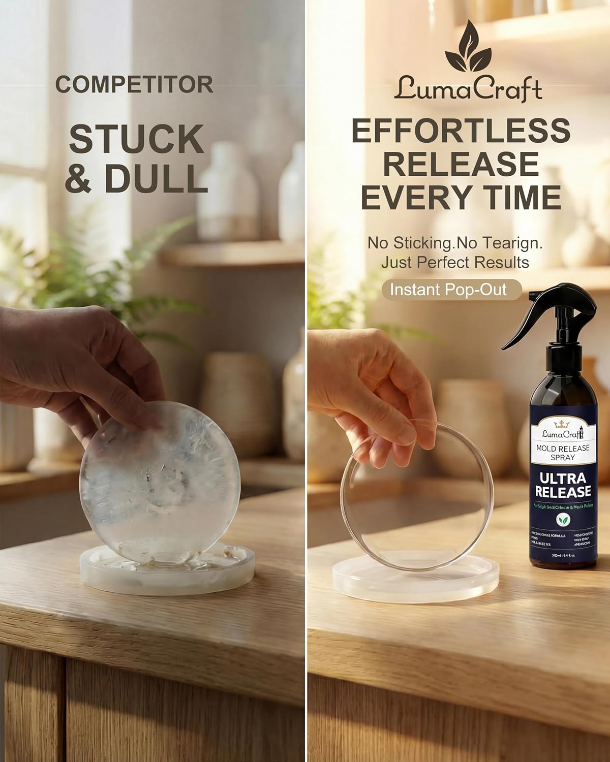 LumaCraft Mold Release Spray for Silicone Molds, Professional Release Agent for Epoxy Resin, Candle Wax, Plaster, Fast-Drying Ultra-Fine Mist, Water Washable, No Oily Residue Odorless Formula - 8oz