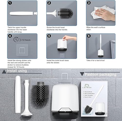 Miniatura 6 de Lefree - Juego de cepillo de silicona y base para limpiar la taza del inodoro del baño cepillo limpiador de inodoro con soporte ventilado, se puede