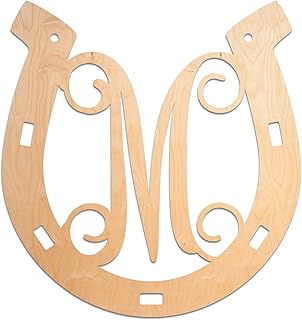 18 In. Horseshoe Monogram M, Unfinished Wood Letter Horseshoe Shaped Monogram. For your DIY Decor such as Equestrian Riding Décor, Country Home, Barn Door, Western, Cowboy Cowgirl Initial (M)