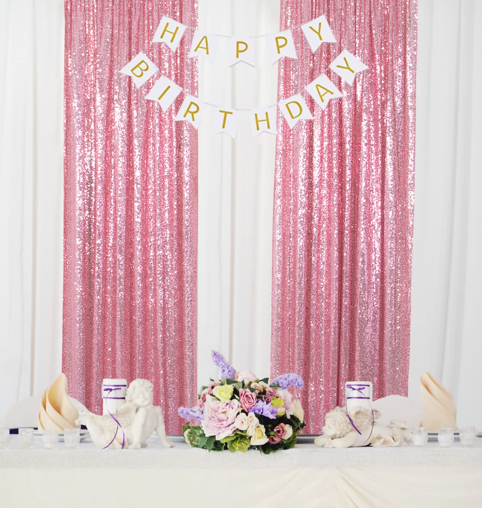 ShinyBeauty Rose Pink Backdrop 2FTx8FT Sequin Backdrop 8 Panels Photo Backdrop Pink Backdrop Curtains Shimmer Backdrop Background Sparkly Backdrop 16Ftx8FT Studio Backdrop