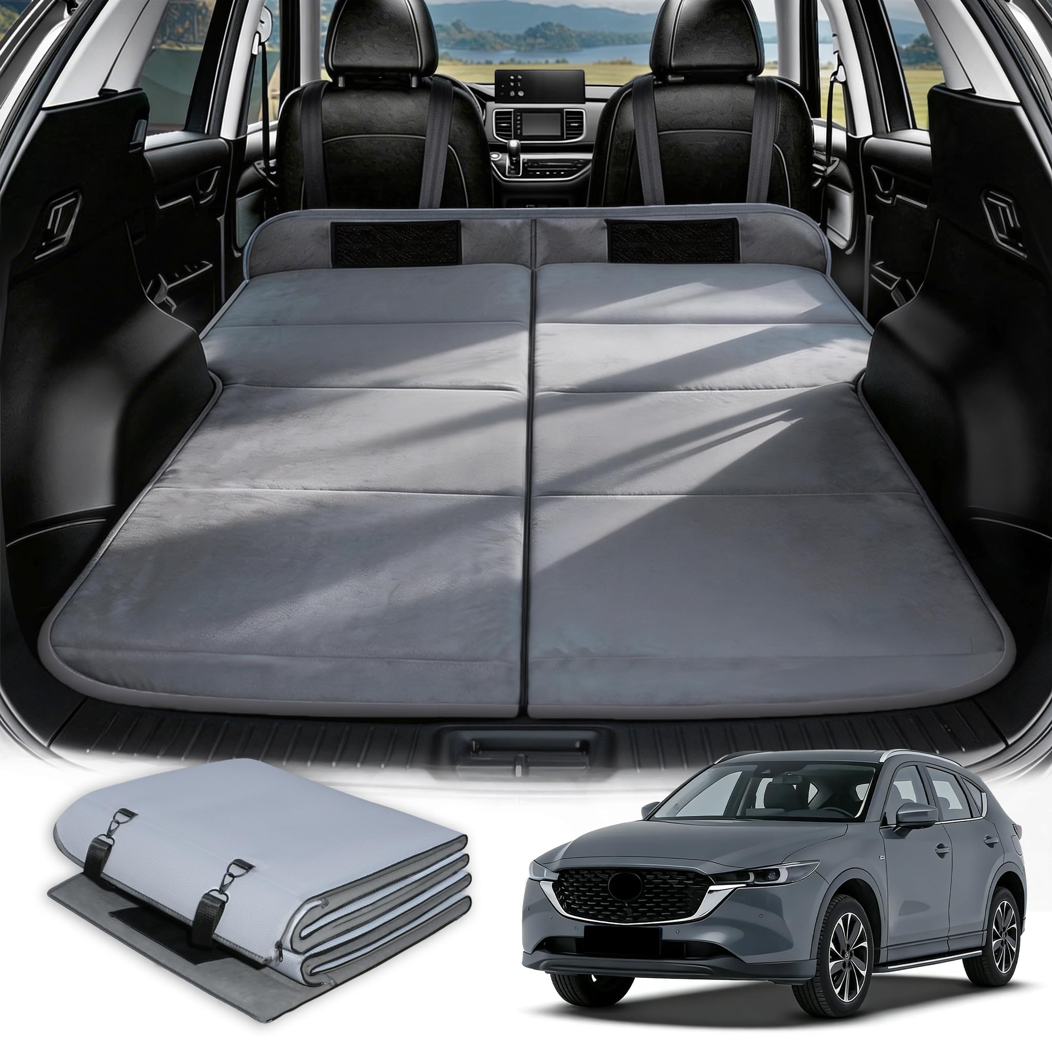 Car Bed for Mazda CX5, Foldable Non-Inflatable Soft Foam Camping Mattress, Thickened Portable SUV Trunk Sleeping Pad, Air Mattress Upgrade for Camping &amp; Travel Essentials, Outdoor Sleeping Bed, Gray