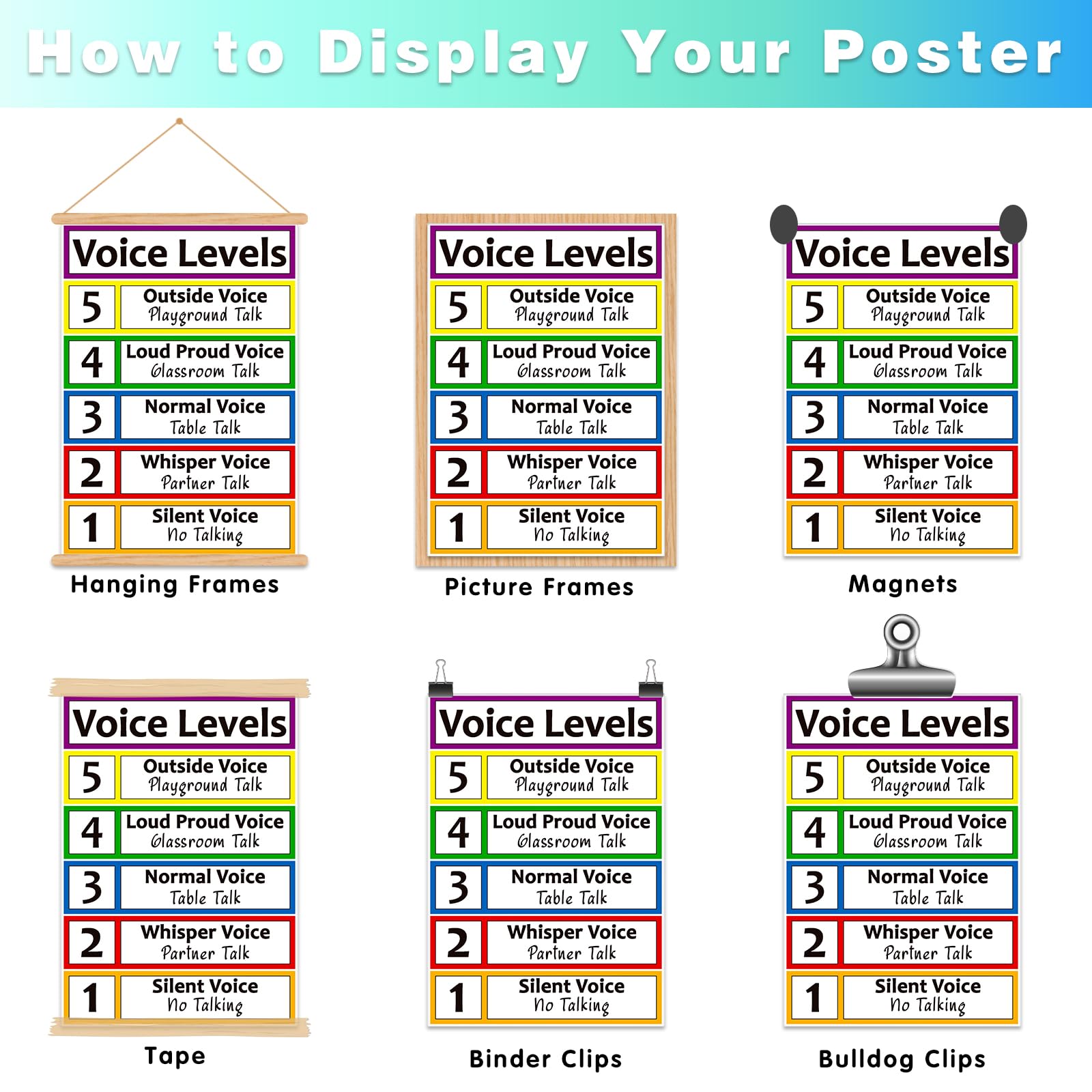 BIZIBAFF Voice Level Chart - Classroom Decorations Noise Level Educational Posters for Kindergarten Teachers Supplies - Image 7
