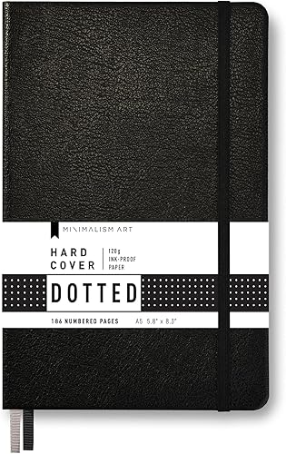 Minimalism Art, Cuaderno de tapa dura premium, tamaño mediano, A5 de 5.8 x 8.3 pulgadas, 186 páginas numeradas, bolsillo reforzado, marcapáginas de