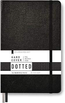Minimalism Art, Premium Hard Cover Notebook Journal, Medium Size, A5 5.8" x 8.3", 186 Numbered Pages, Gusseted Pocket, Ribbon Bookmark, Extra Thick Ink-Proof Paper 120gsm Dotted, Black