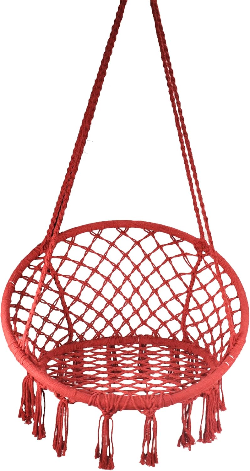 Equip Macrame Outdoor Hammock Chair, Cotton Blend Coral Red, Size 47” L x 24” W, Capacity 250 lb.