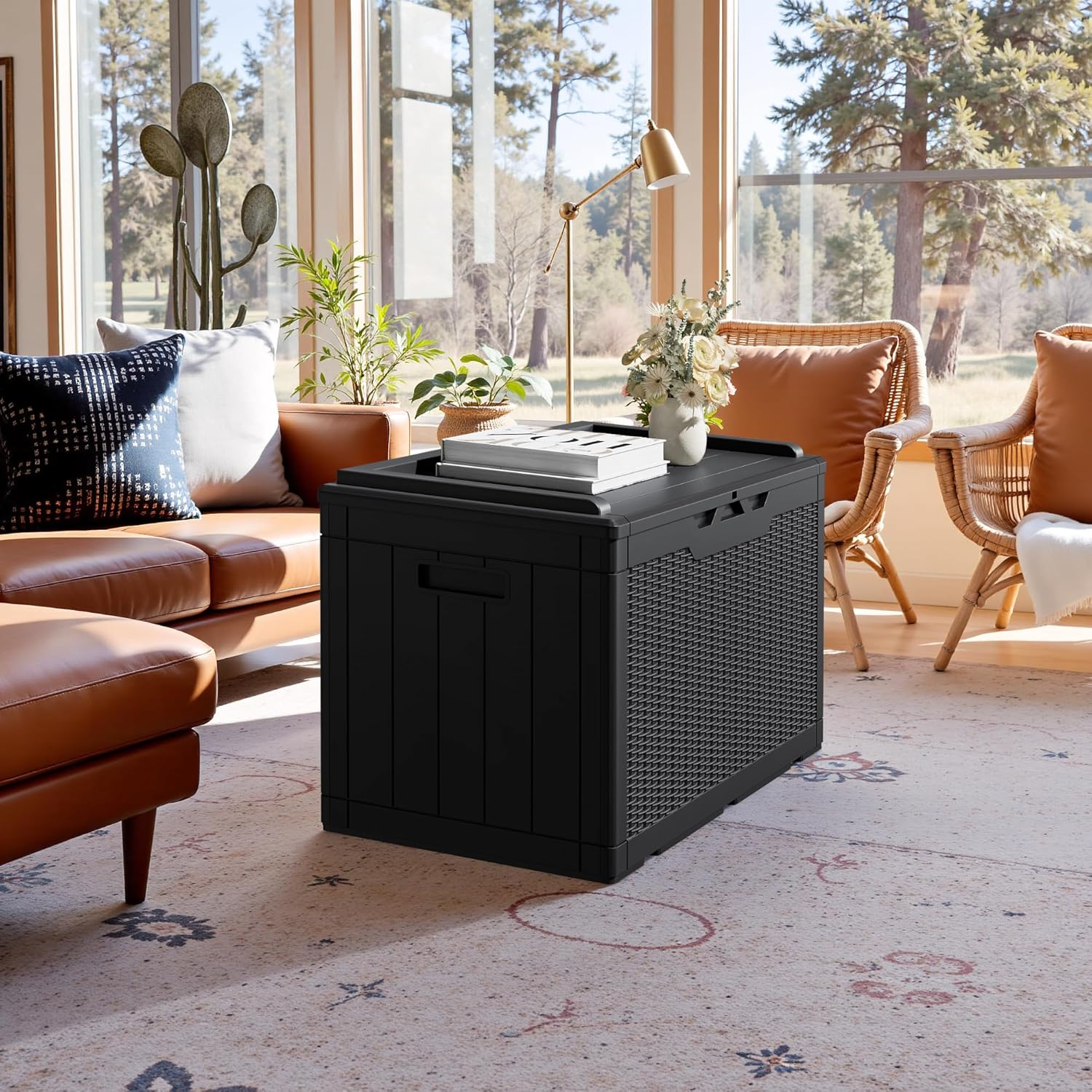 JUMMICO 100 Gallon Resin Deck Box with Cushion, Waterproof Outdoor Storage Box with Lockable Lid for Garden Tools, Patio Cushions (Black) - Image 5