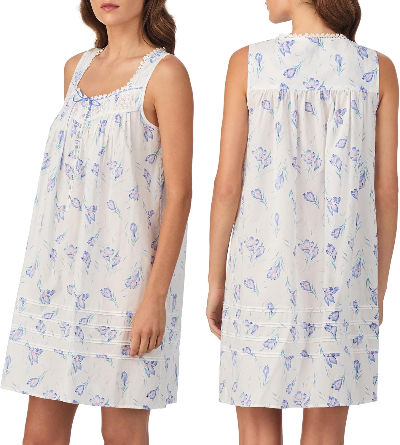 Eileen West Womens Sleepwear & Loungewear - 100% Cotton Woven Lawn Collection - Lightweight 36" Sleeveless Chemise Nightgown